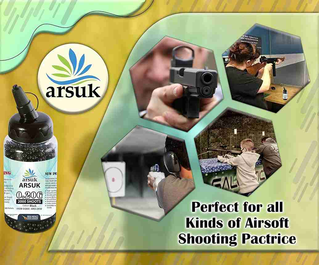 ARSUK Airsoft BB Pellets High Grade and Smooth Polished Plastic Paintballs Content (0.20g 2000 Pellets Black)