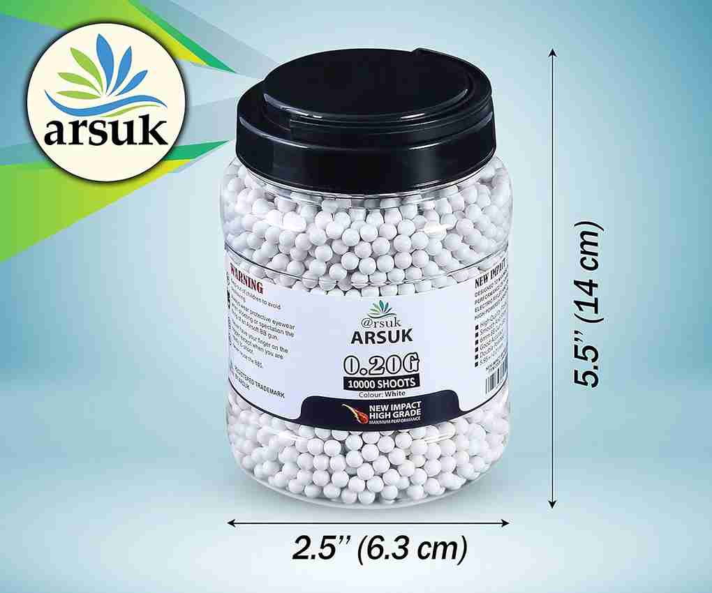 ARSUK Airsoft BB Pellets High Grade and Smooth Polished Plastic Paintballs Content (0.20g 10K Tub White)