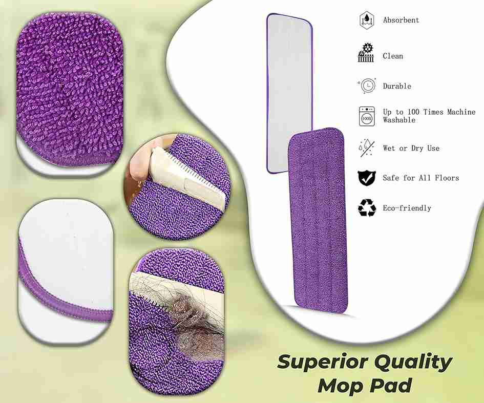 ARSUK 3 Pack Microfiber Replacement Mop Refill Pads for Wet and Dry Floor Cleaning, 41 x 14 cm (Purple)