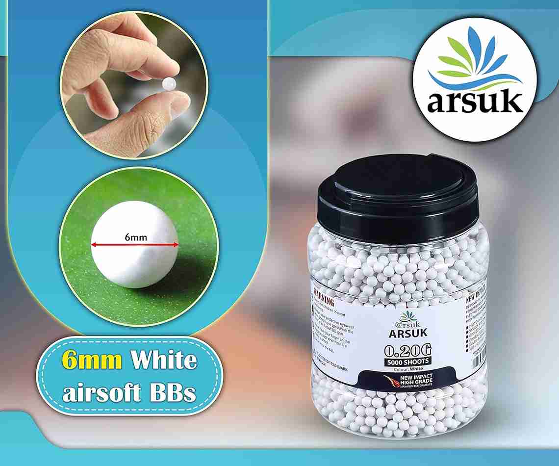 High-Grade 0.20g ARSUK Airsoft BB Pellets - 5000 Rounds, 6mm, White