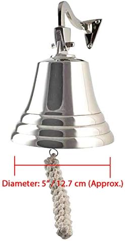 ARSUK 5” Silver Aluminium Ship Bell - Wall Mounted, Loud Sounds for Home & Bar