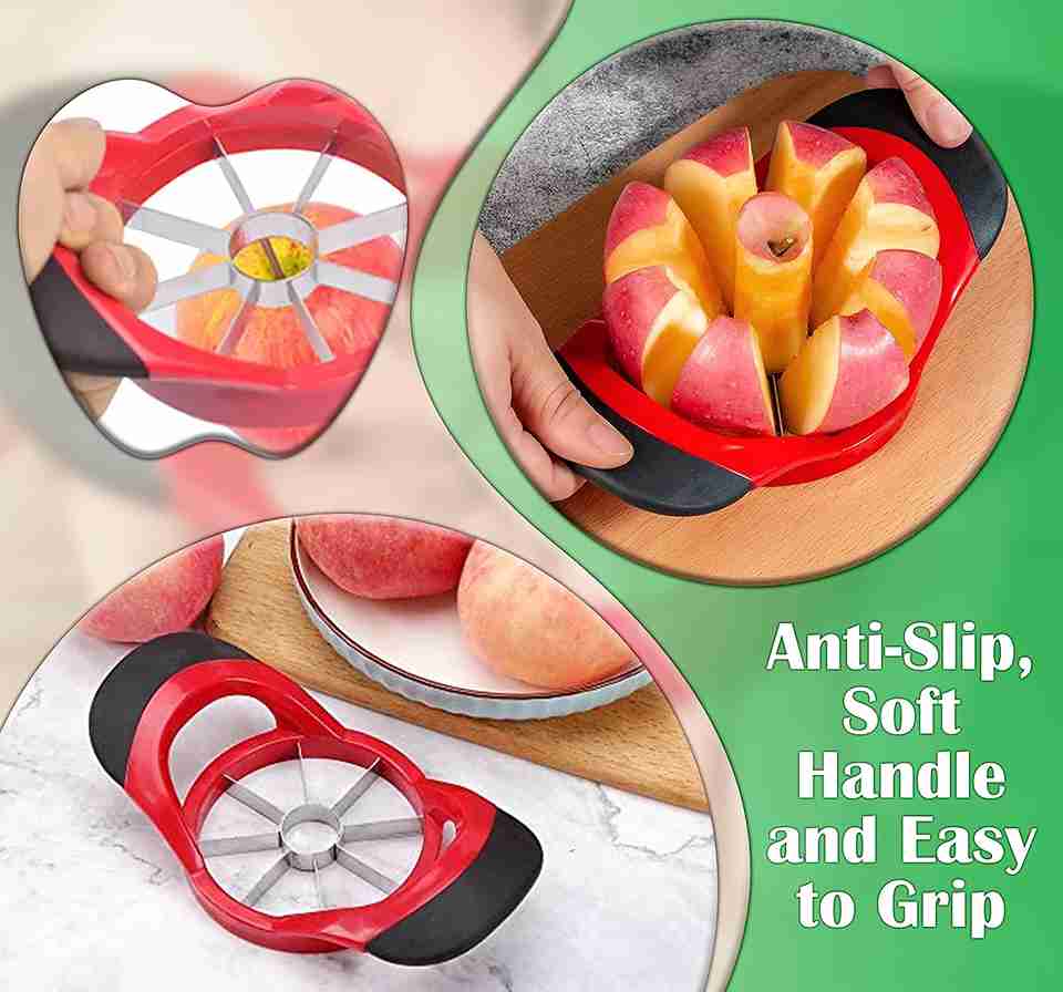 ARSUK 3-in-1 Apple Slicer, Corer, and Peeler - Stainless Steel Blades, Red Handle