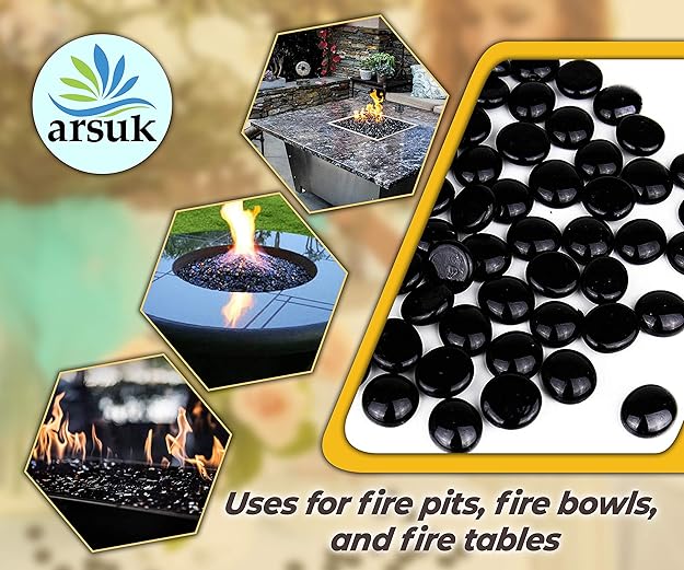 ARSUK Decorative Glass Pebbles - Vase Filler, Aquarium, Craft, Garden (170-180pcs Black Pebbles)