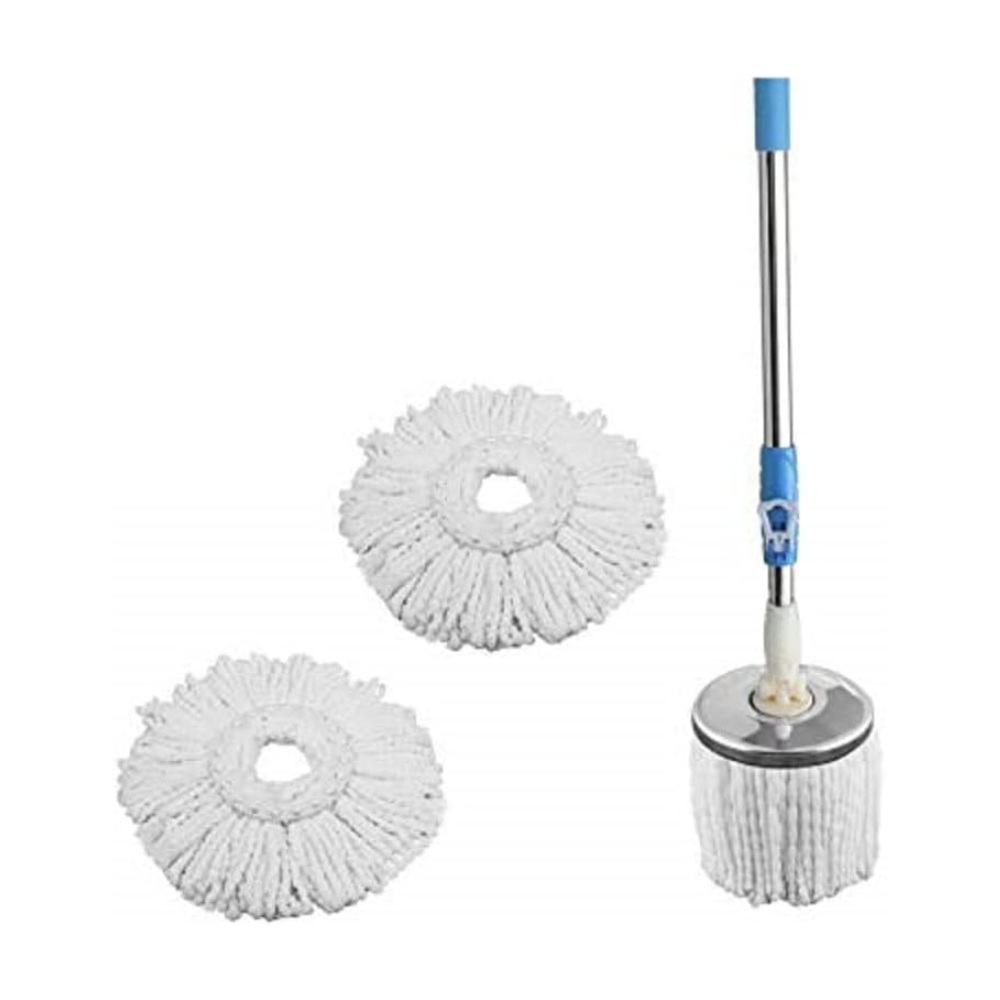 Stainless Steel Mop Handle– 360° Rotating, Telescopic, 2 Reusable Microfiber Mop Heads (BLue)