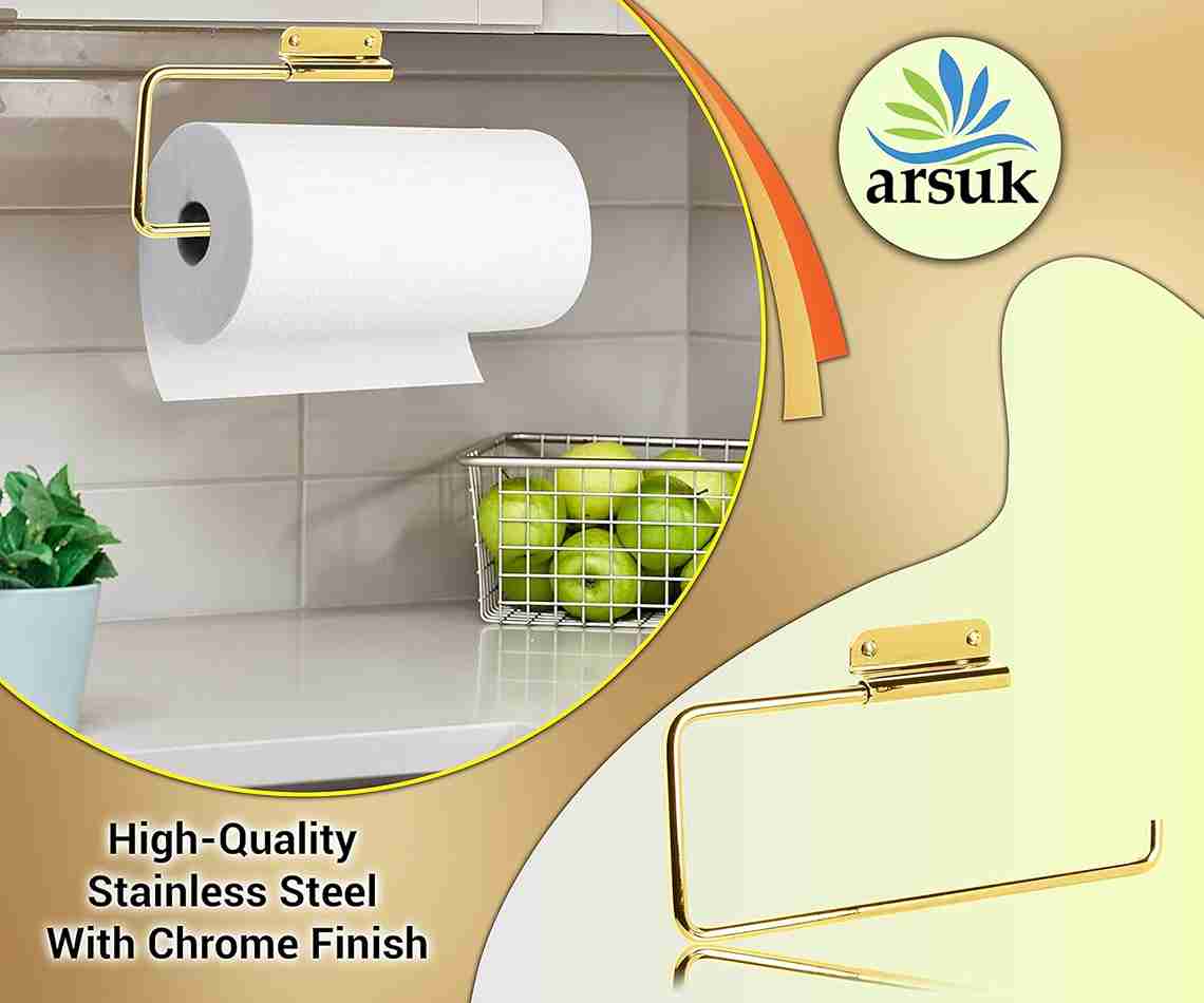 ARSUK Paper Towel Holder Under-Cabinet Stainless Steel, Wall-Mounted, Easy to Install (Gold Polish)