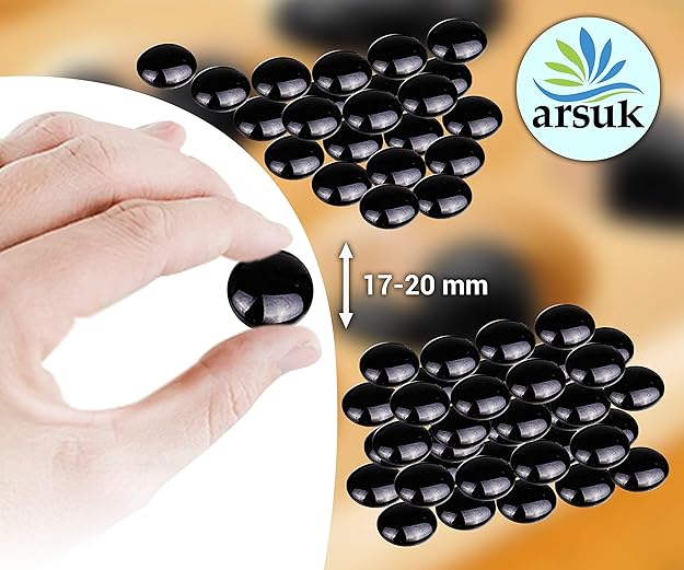 High-Quality Black Glass Pebbles by ARSUK - 170-180 Pieces, 955gm