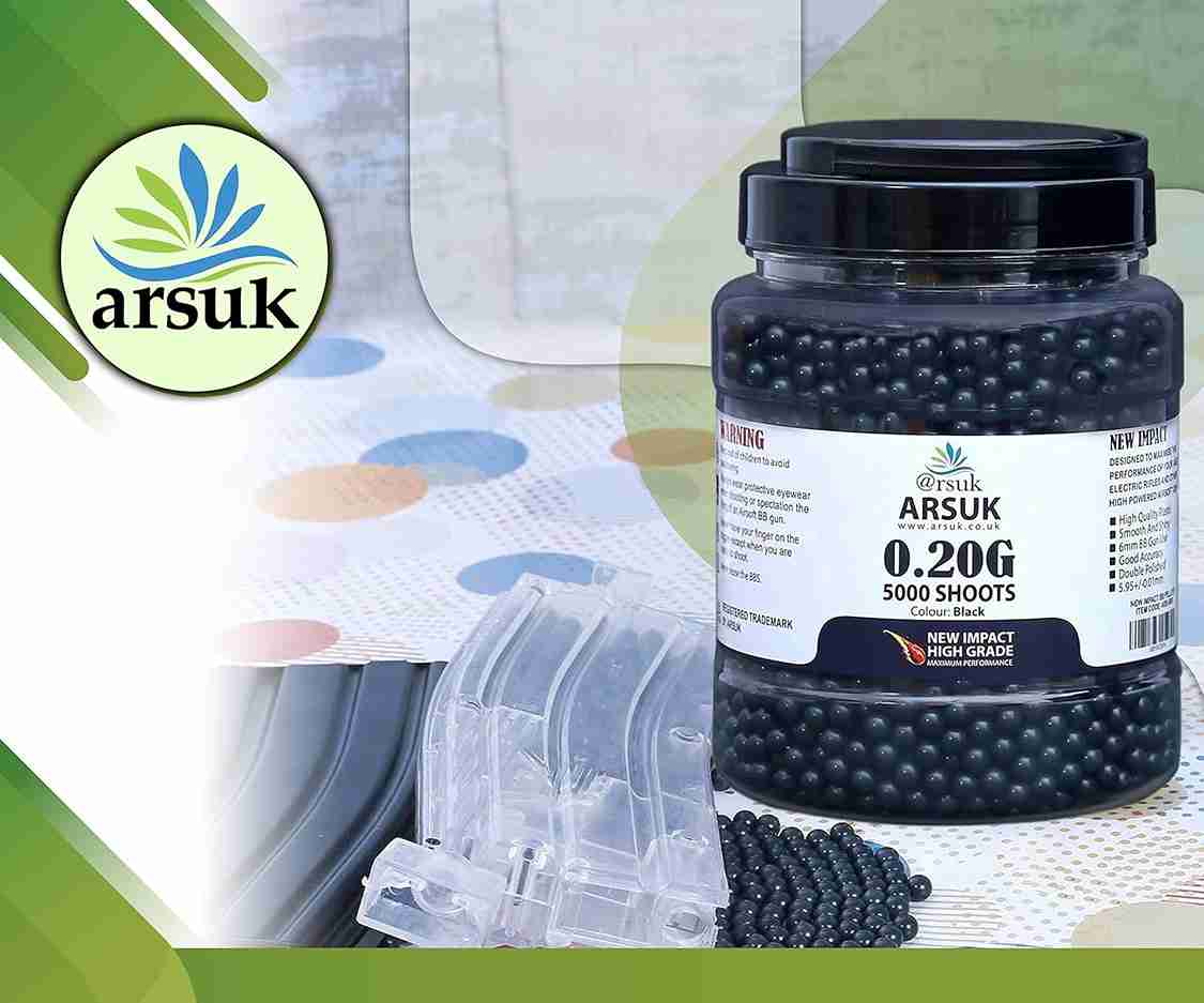 High-Grade 0.20g ARSUK Airsoft BB Pellets - 5000 Rounds, 6mm, Black