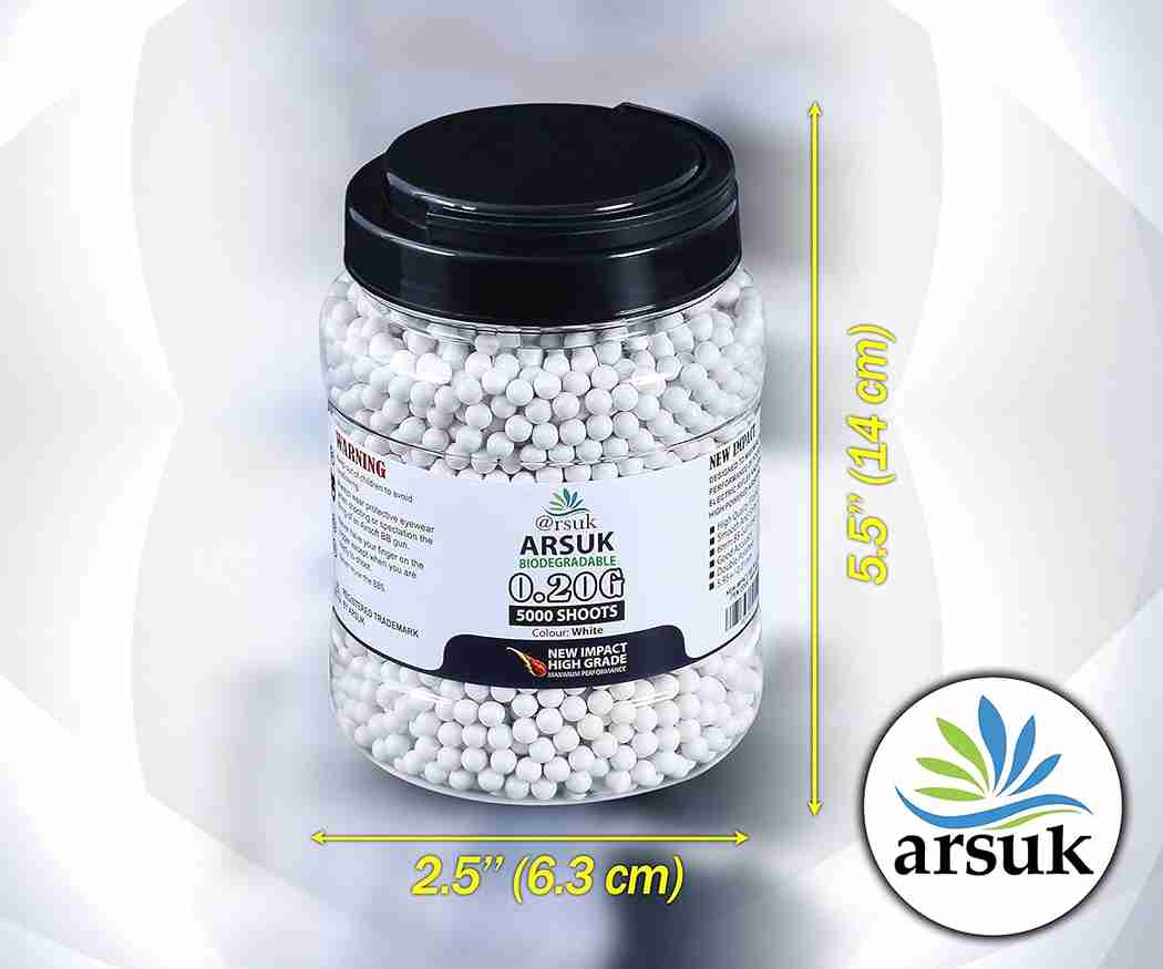 High-Grade 0.20g ARSUK Biodegradable Airsoft BB Pellets - 5000 Rounds, 6mm, White