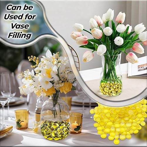 ARSUK Decorative Glass Pebbles - Vase Filler, Aquarium, Craft, Garden (180pcs Yellow Pebbles)