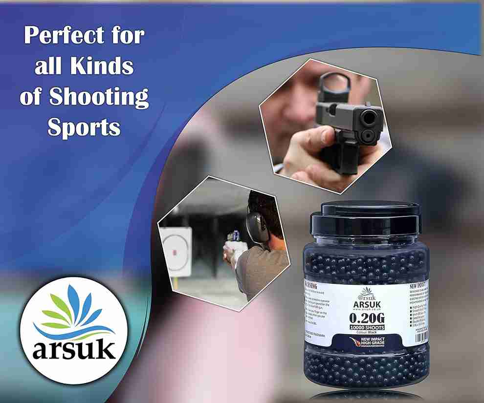 ARSUK Airsoft BB Pellets High Grade and Smooth Polished Plastic Paintballs Content (0.20g 10K Tub Black)