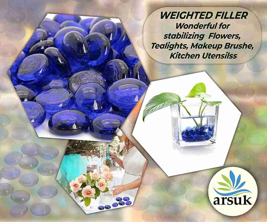 ARSUK Decorative Glass Pebbles - Vase Filler, Aquarium, Craft, Garden (170-180pcs Blue Pebbles)