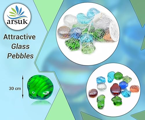 High-Quality Decorative Glass Pebbles by ARSUK - 12 Pieces, 250gm