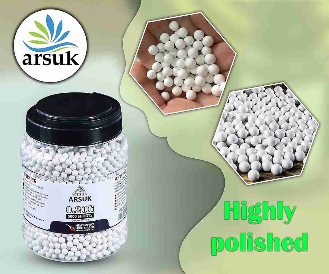 ARSUK Airsoft BB Pellets High Grade and Smooth Polished Plastic Paintballs Content (0.20g 5000-Pellets-White)