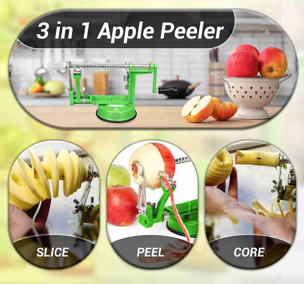 ARSUK Apple Peeler - Stainless Steel Fruit and Vegetable Peeler, Corer, and Slicer (Green)