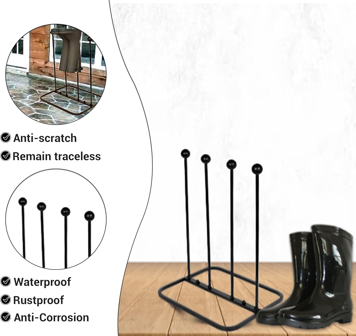 ARSUK Welly Boot Rack - Holds 2 or 4 Pairs, Sturdy Cast Iron Shoe Organizer