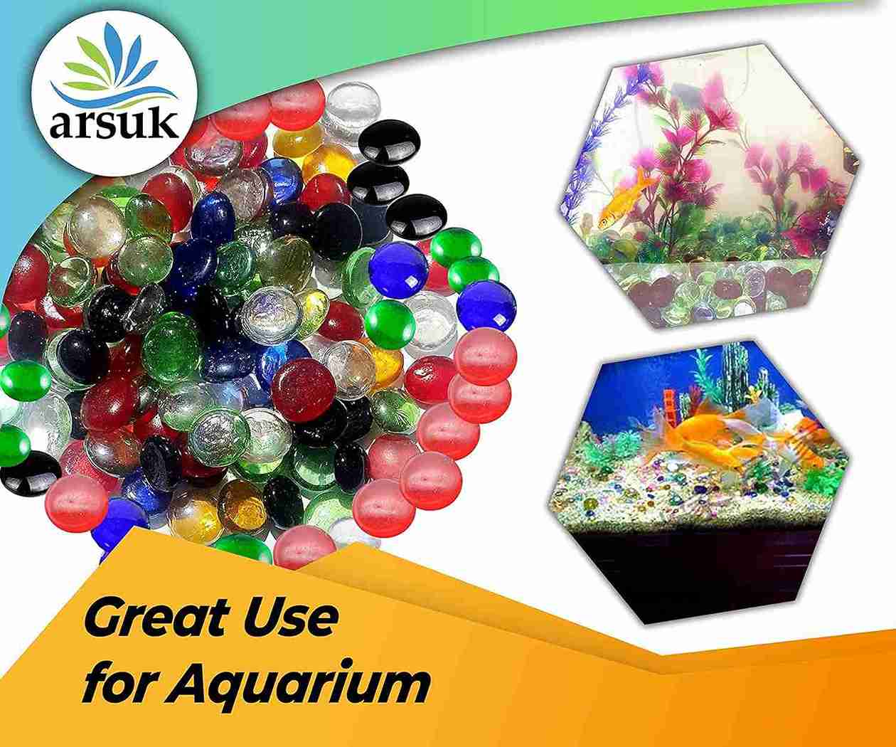 ARSUK Decorative Glass Pebbles - Vase Filler, Aquarium, Craft, Garden (70-80 Mixed Pebbles)