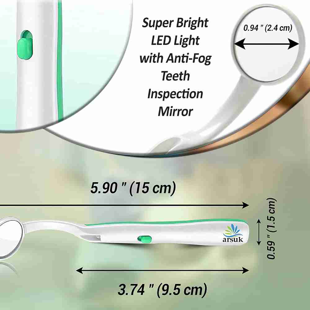 ARSUK Dental Mirror with Light Anti-Fog, Teeth Inspection Dentist LED Mirror 5.90 inches (15cm) (Blue & Green Pack of 2)