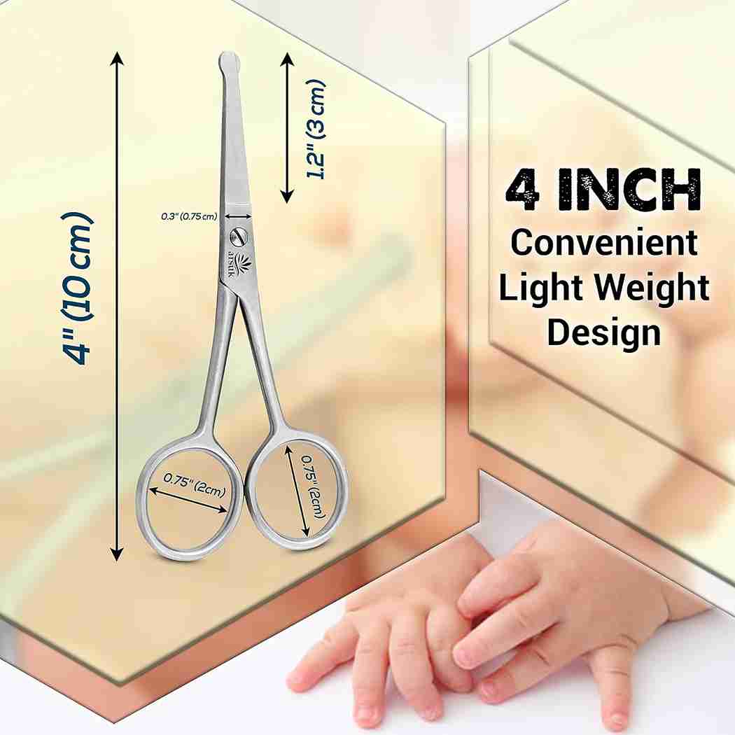 ARSUK Baby Nail Scissors – Safe Blunt Round Tip, 4 Inch Multi-Purpose Scissors