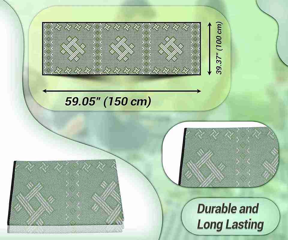 ARSUK Outdoor Rug Waterproof, Picnic Blanket Lightweight Foldable Plastic Reversible Mat (White & Green 150x100cm)