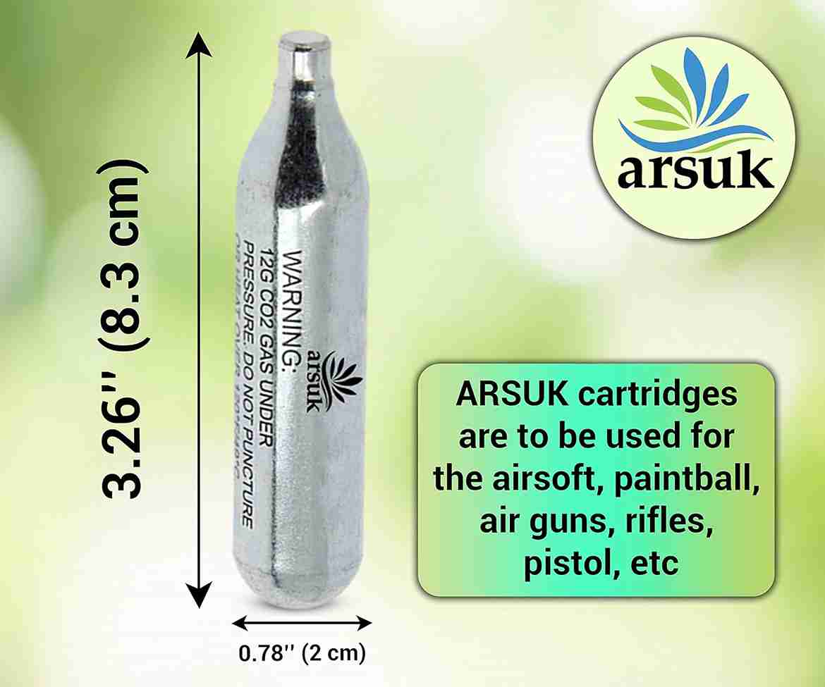 ARSUK 12g CO2 Cartridge - Non-Threaded Gas Canisters for Airsoft & CO2 Guns