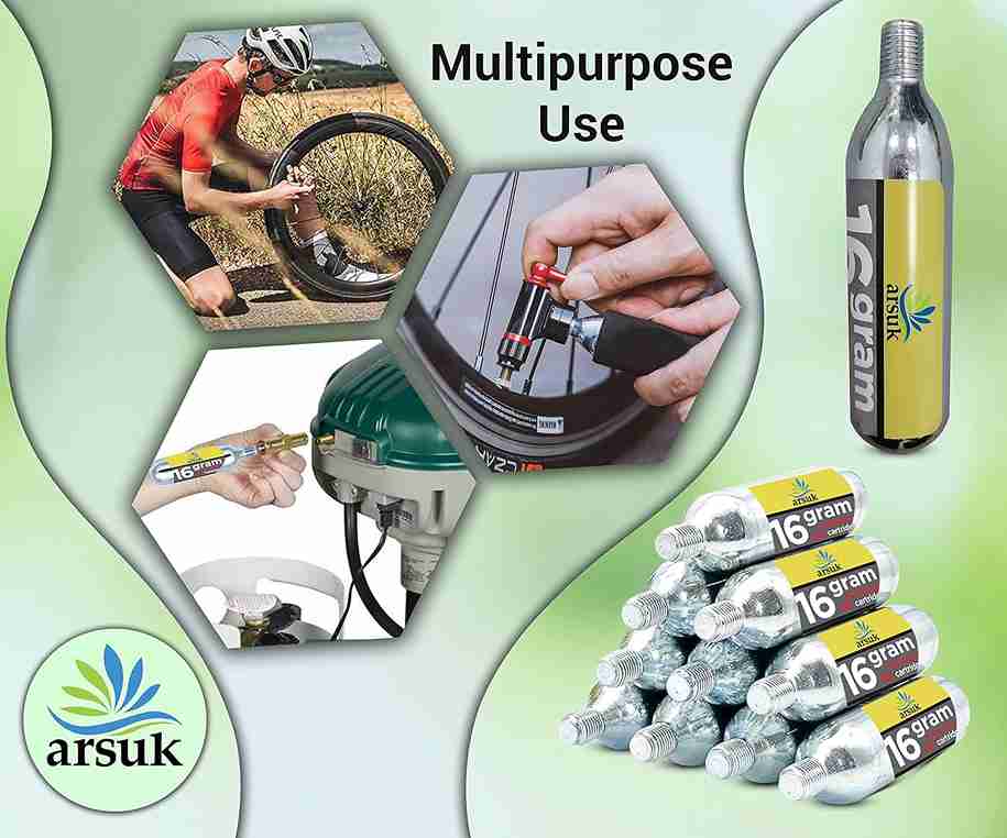 ARSUK 16g CO2 Cartridges - Quick Tire Inflation for Bikes & More