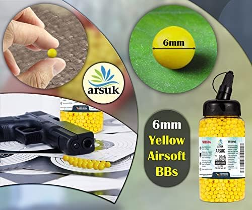 ARSUK Airsoft BB Pellets High Grade and Smooth Polished Plastic Paintballs Content (0.12g Bottle 2000 Yellow)