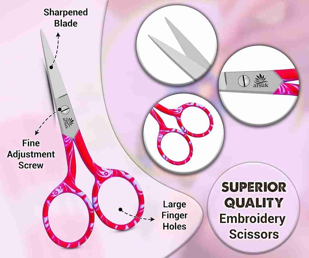 Vintage Stork Embroidery Scissors - Sharp Stainless Steel Shears for Crafting and Needlework (Pink Zebra)