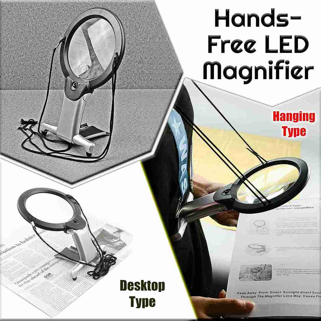 Arsuk Magnifying Glass with Light 2 in 1 Hands Free Reading Magnifier Neck Hanging Cord & Desk Stand