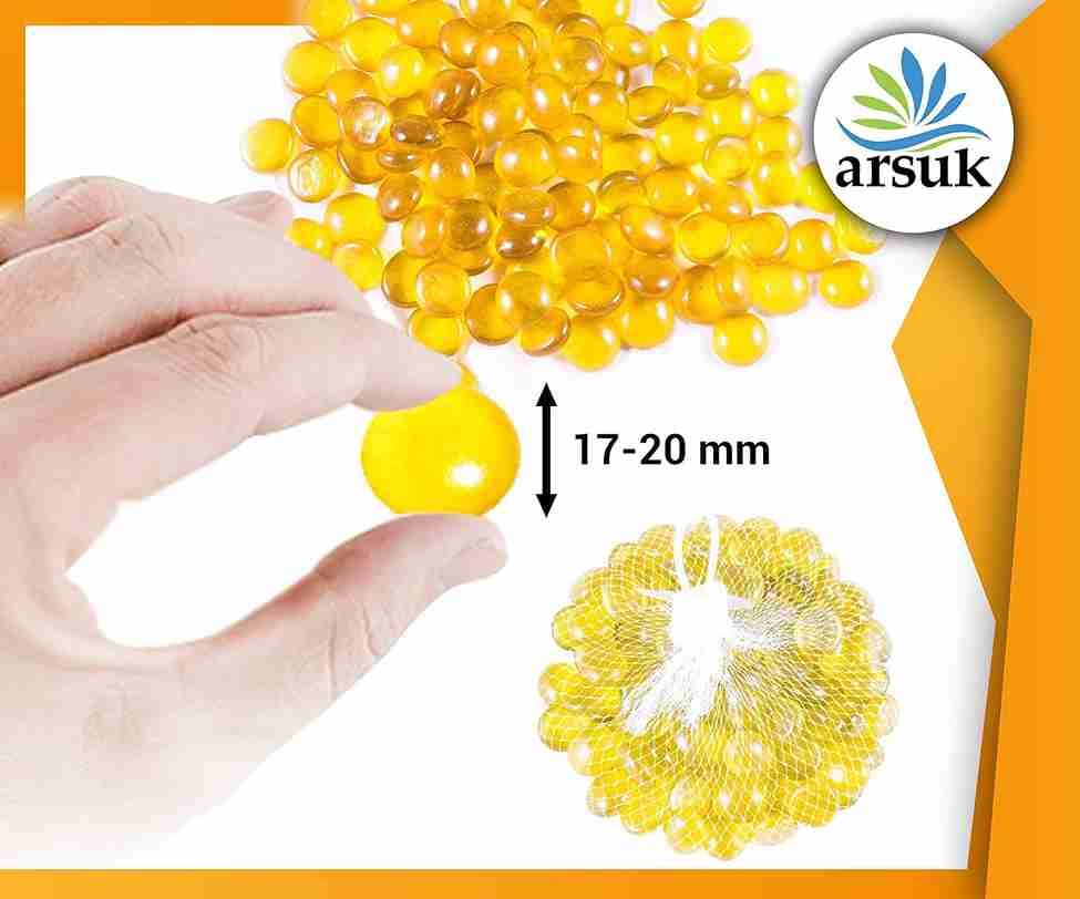 ARSUK Decorative Glass Pebbles - Vase Filler, Aquarium, Craft, Garden (70-80 yellow pebbles)