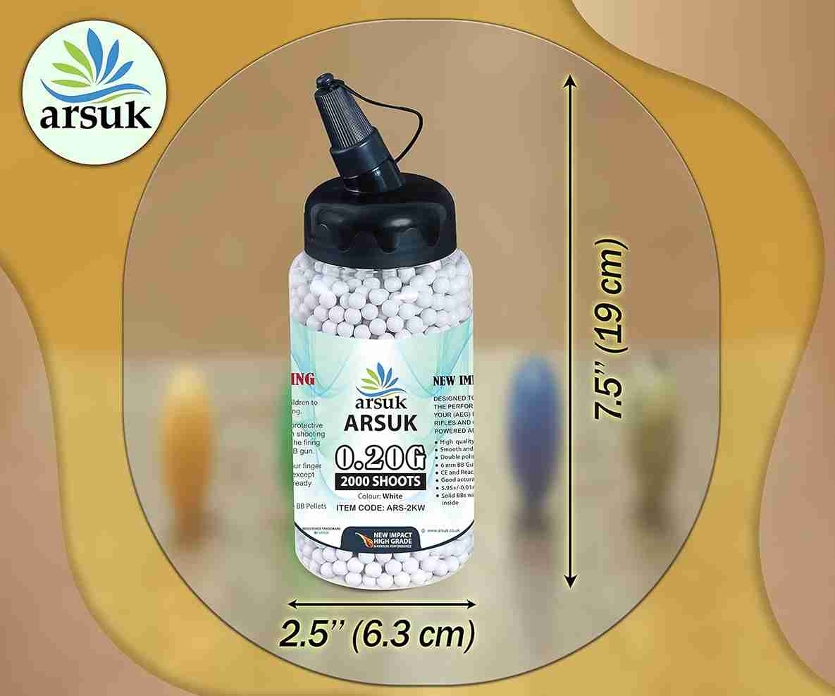 ARSUK Airsoft BB Pellets High Grade and Smooth Polished Plastic Paintballs Content (0.20g 2000 Pellets White)