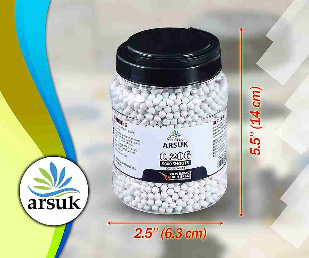 High-Grade 0.20g ARSUK Airsoft BB Pellets - 5000 Rounds, 6mm, White