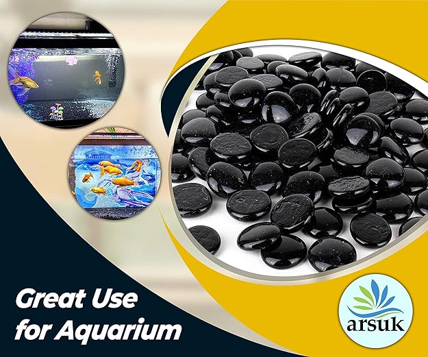 ARSUK Decorative Glass Pebbles - Vase Filler, Aquarium, Craft, Garden (170-180pcs Black Pebbles)