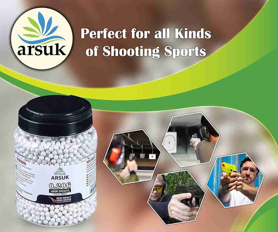 ARSUK Airsoft BB Pellets High Grade and Smooth Polished Plastic Paintballs Content (0.20g 10K Tub White)