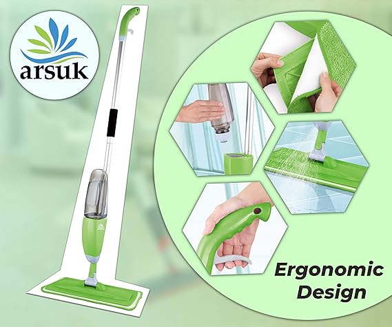 ARSUK Spray Mop with Washable Pads - Versatile Floor Cleaner