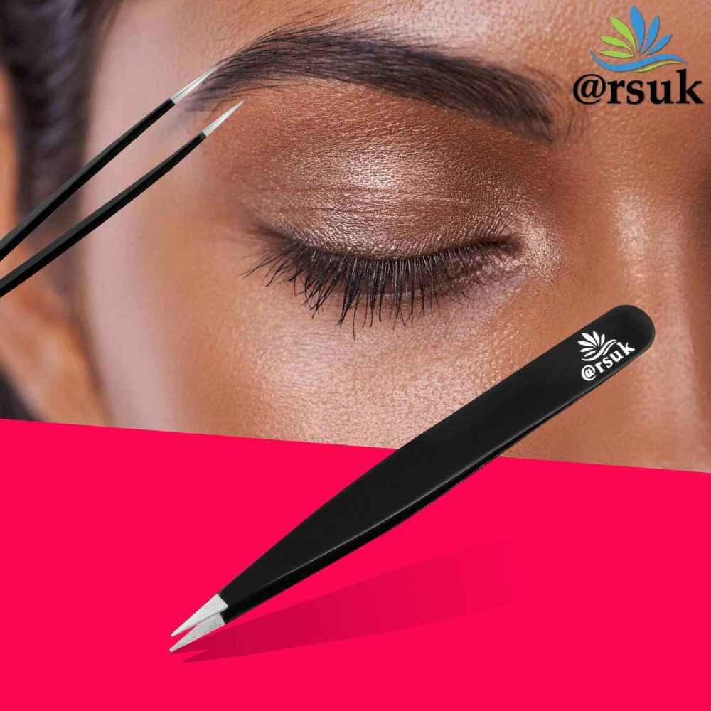 ARSUK Tweezers - Precision Hair Removal Tool (Black Pointed)