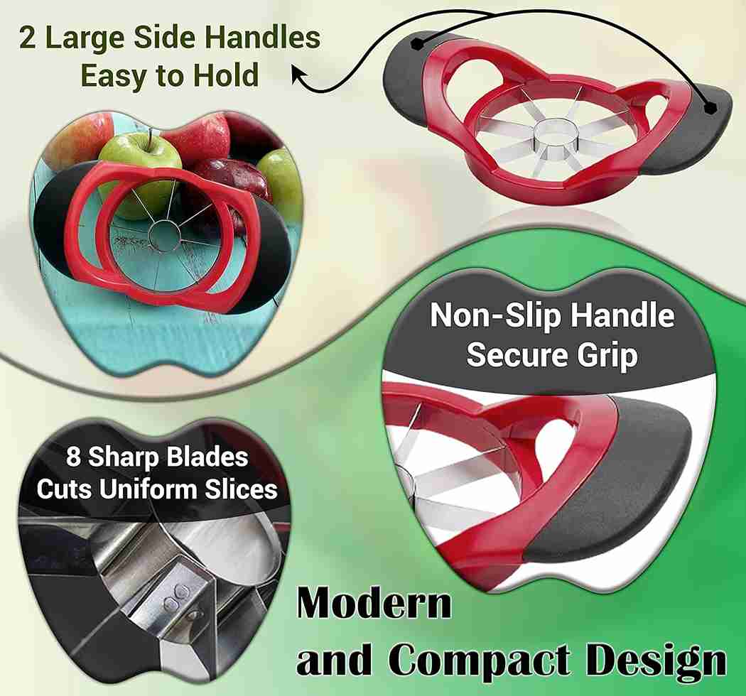 ARSUK 3-in-1 Apple Slicer, Corer, and Peeler - Stainless Steel Blades, Red Handle