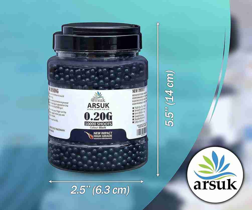 ARSUK Airsoft BB Pellets High Grade and Smooth Polished Plastic Paintballs Content (0.20g 10K Tub Black)