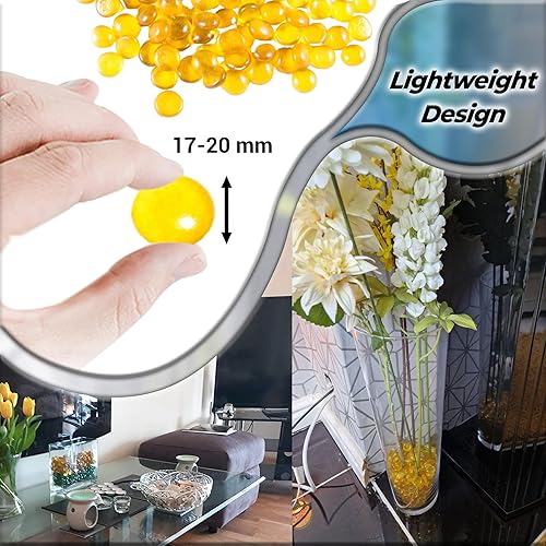 ARSUK Decorative Glass Pebbles - Vase Filler, Aquarium, Craft, Garden (180pcs Yellow Pebbles)