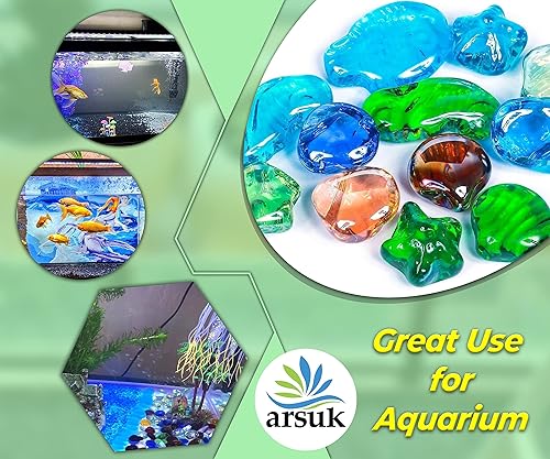 ARSUK Decorative Glass Pebbles - Vase Filler, Aquarium, Craft, Garden (12pcs Art Glass Pebbles)