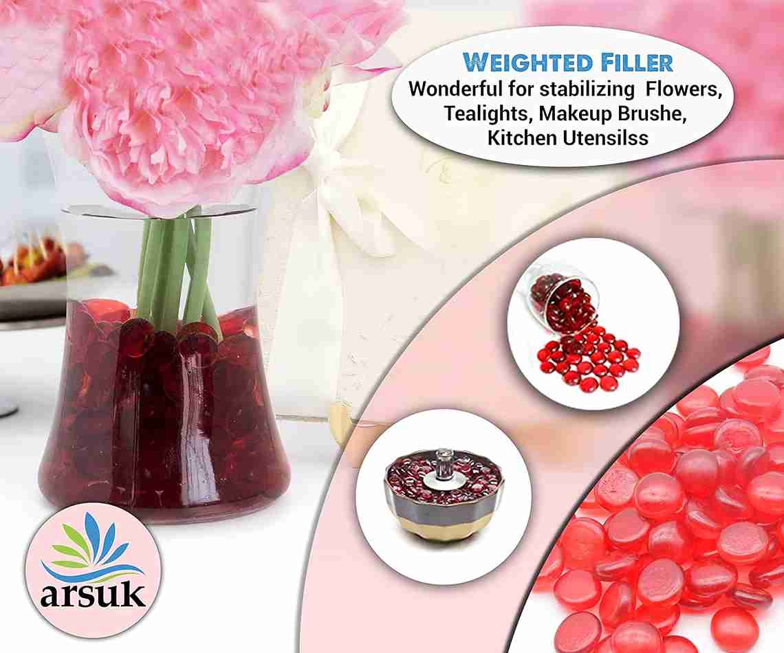 ARSUK Decorative Glass Pebbles - Vase Filler, Aquarium, Craft, Garden (170-180 Red Pebbles)