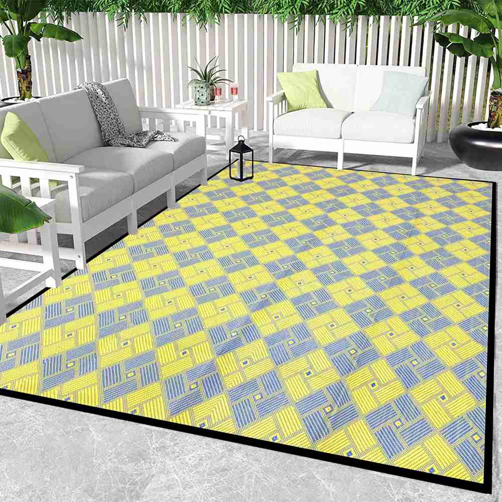 ARSUK Outdoor Rug Waterproof, Picnic Blanket Lightweight Foldable Plastic Reversible Mat (Blue & Yellow 210x150cm)