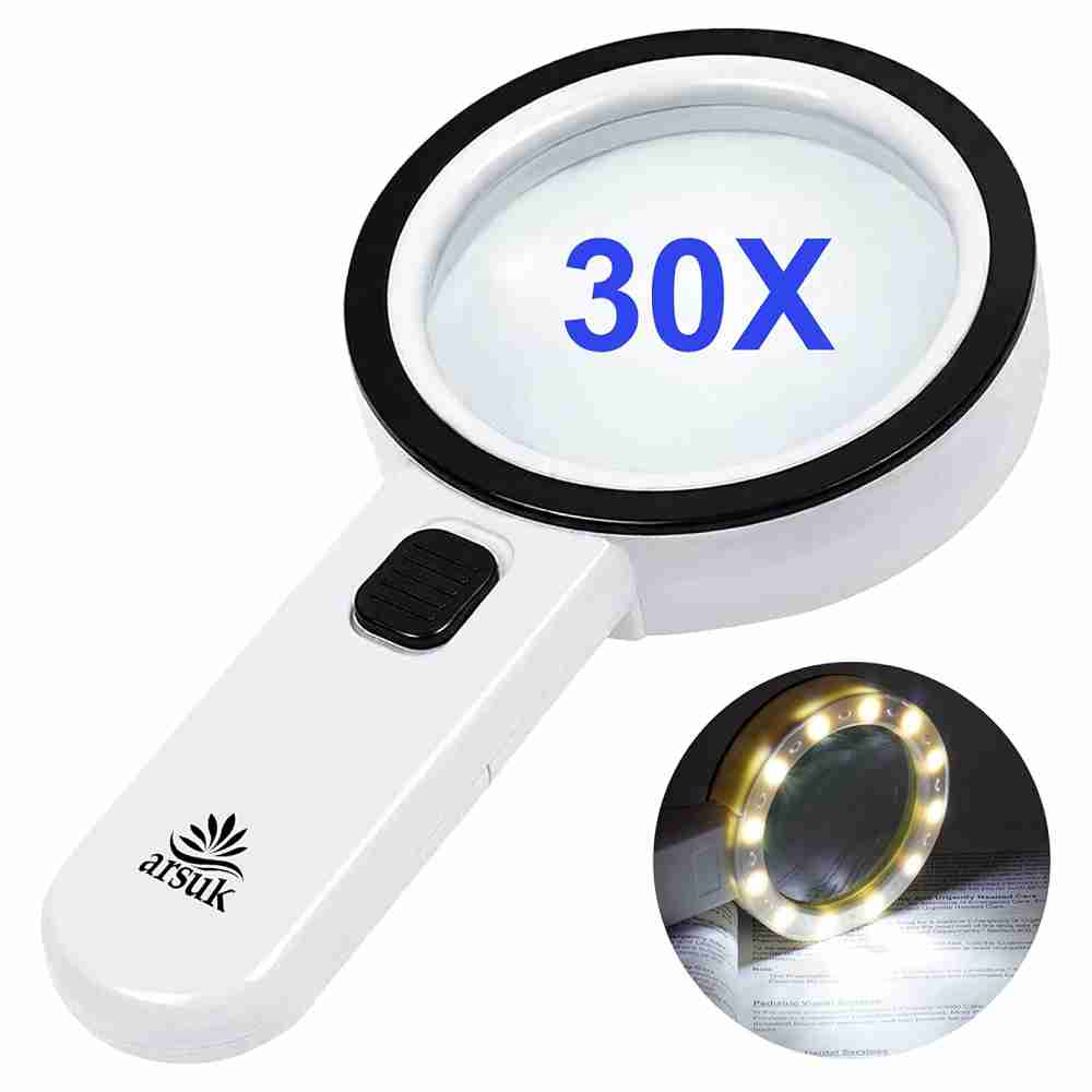 ARSUK 30X Magnifying Glass with LED Lights: Ideal for Low Vision Reading