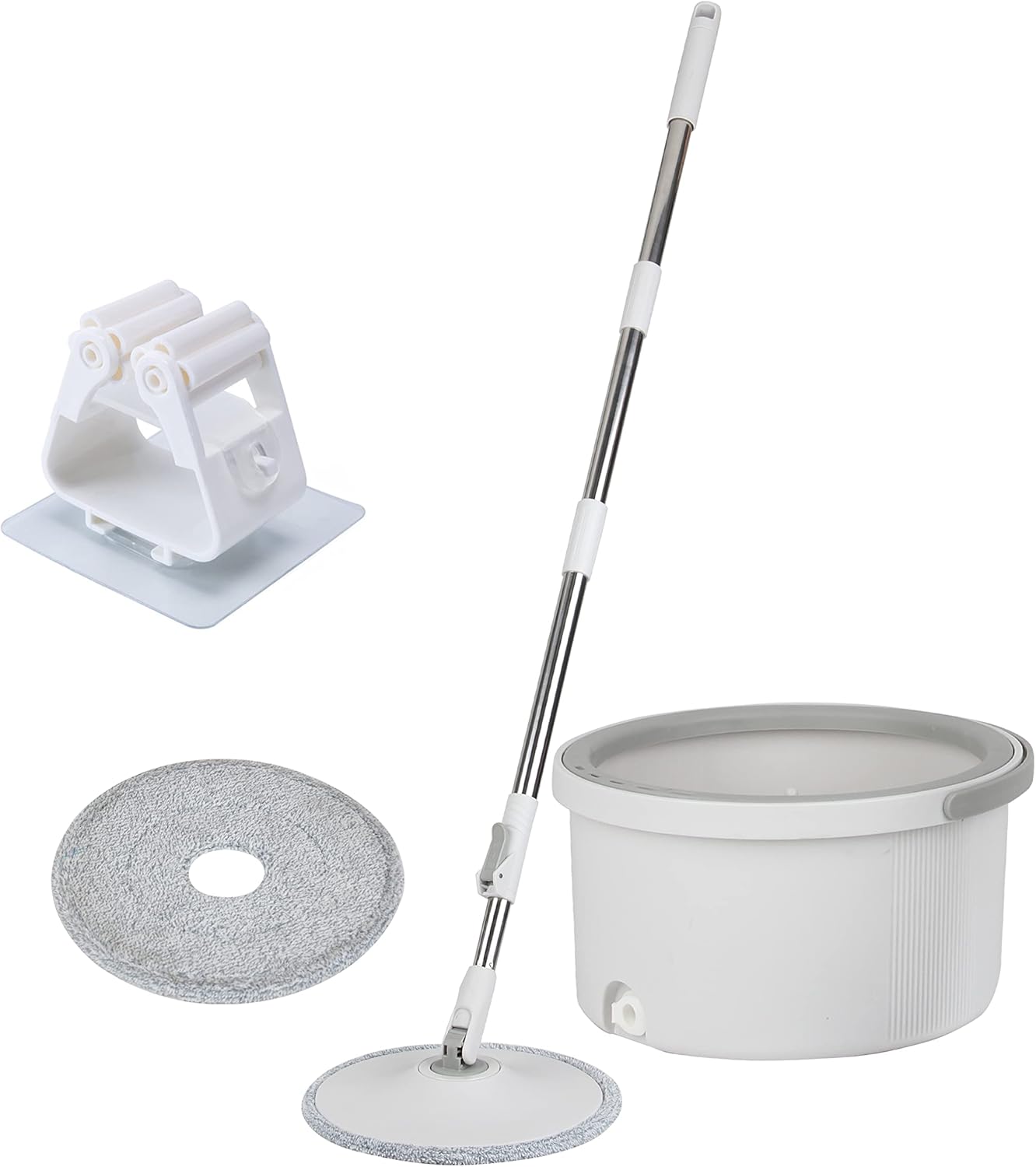 ARSUK Mop and Bucket Set Grey, Plastic and Stainless Steel, Microfiber Refill, Round Head Telescopic Handle