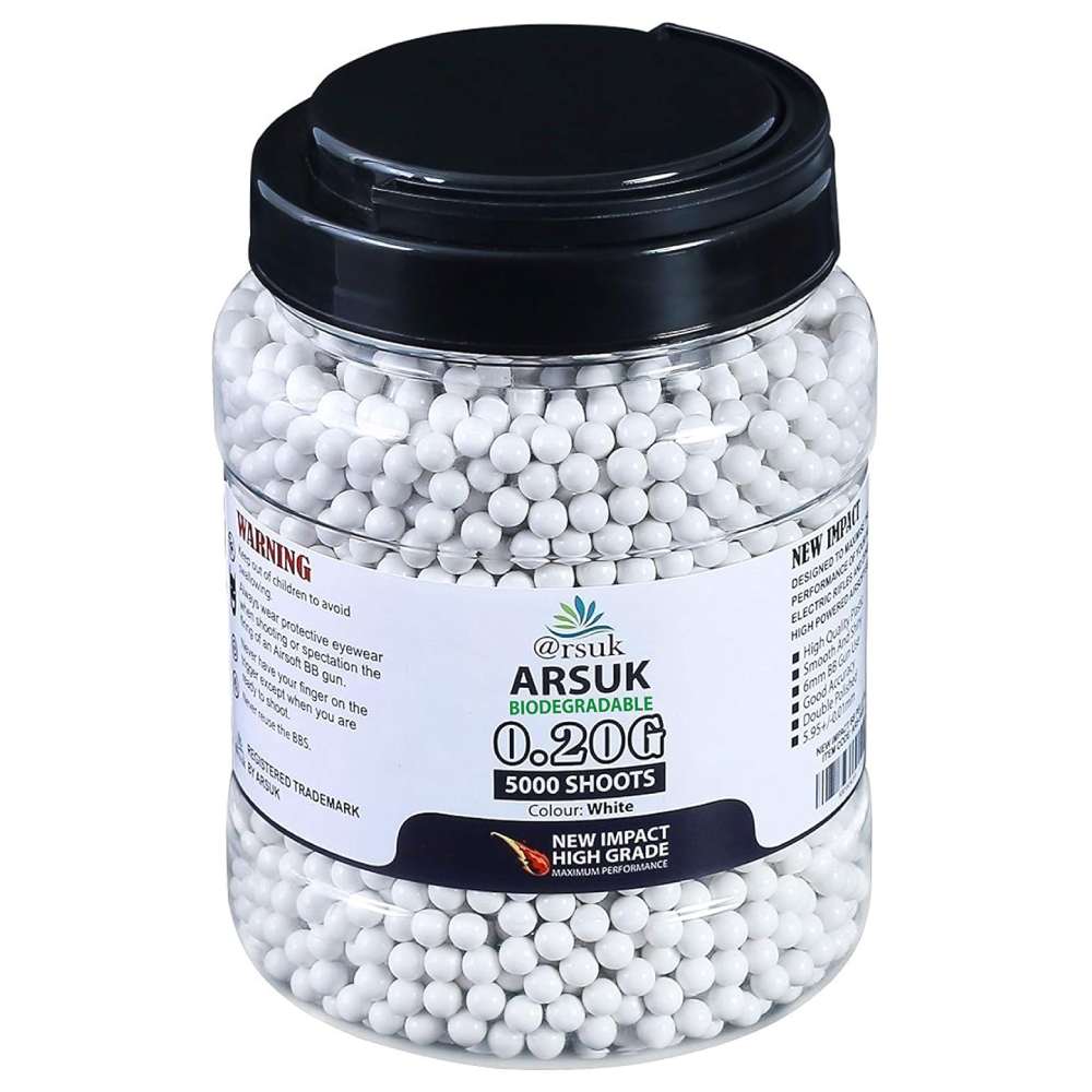 High-Grade 0.20g ARSUK Biodegradable Airsoft BB Pellets - 5000 Rounds, 6mm, White