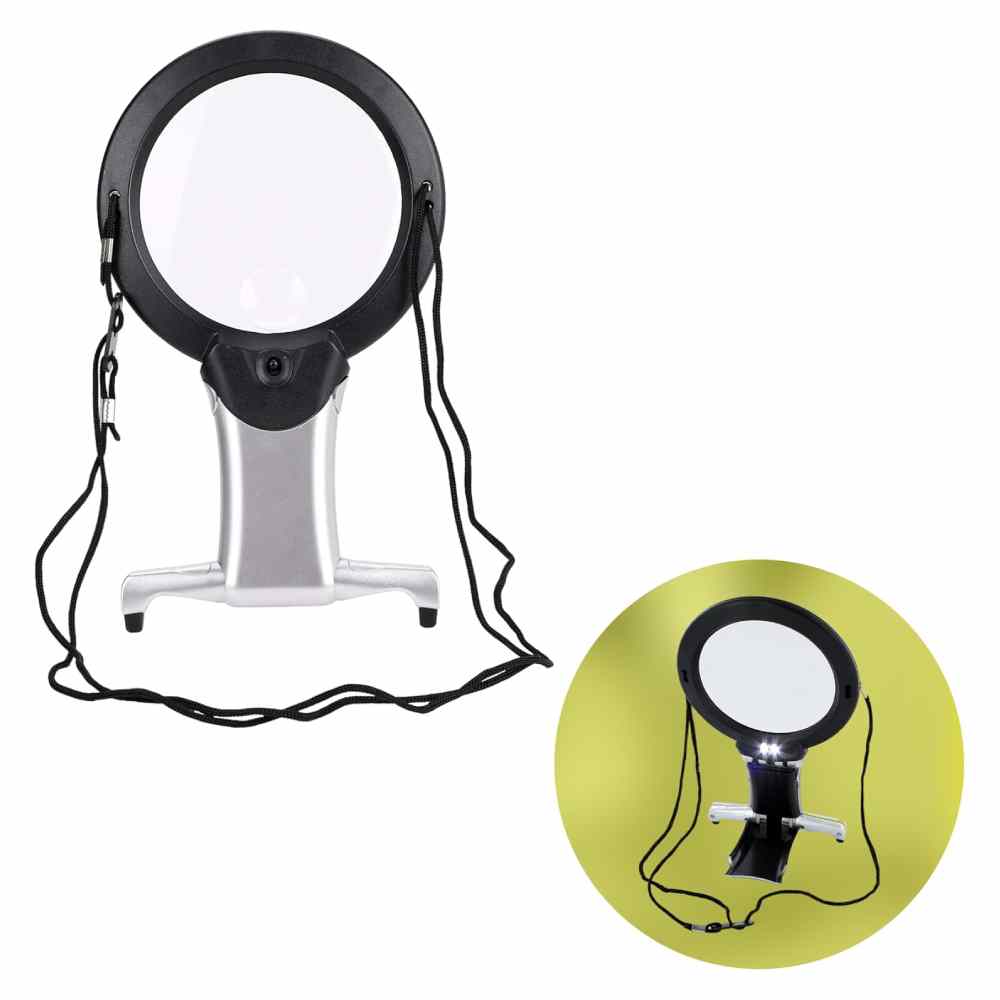 2X & 6X Magnification Magnifying Glass: Hands-Free, LED-Lighted, Large Lens