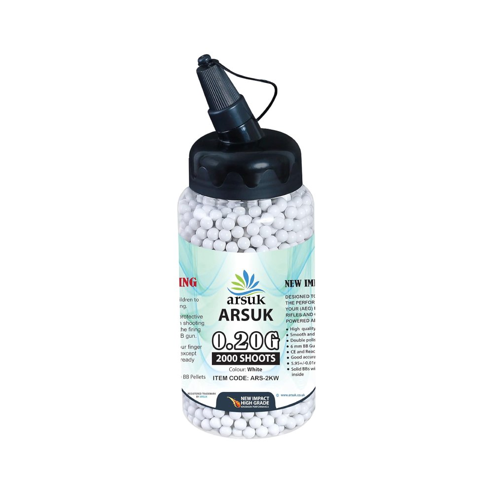 ARSUK Airsoft BB Pellets High Grade and Smooth Polished Plastic Paintballs Content (0.20g 2000 Pellets White)