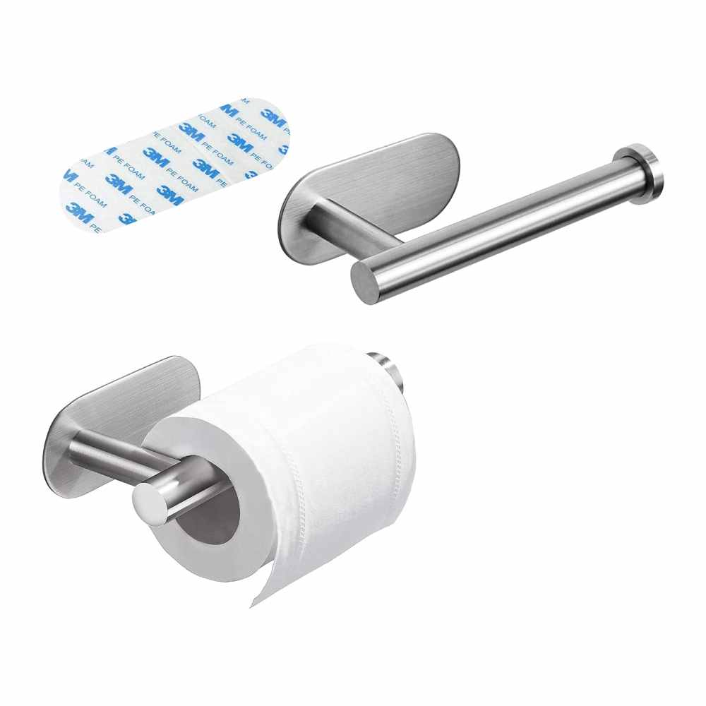 ARSUK Toilet Roll Holder Wall Mounted -Toilet Tissue Holder Self Adhesive with Shelf (L Shaped Chrome)