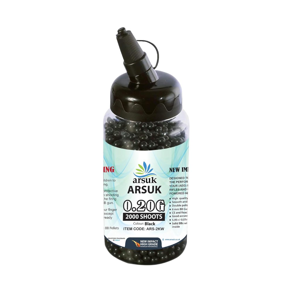 ARSUK Airsoft BB Pellets High Grade and Smooth Polished Plastic Paintballs Content (0.20g 2000 Pellets Black)