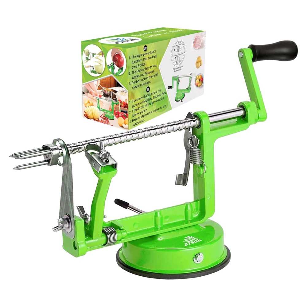 ARSUK Apple Peeler - Stainless Steel Fruit and Vegetable Peeler, Corer, and Slicer (Green)