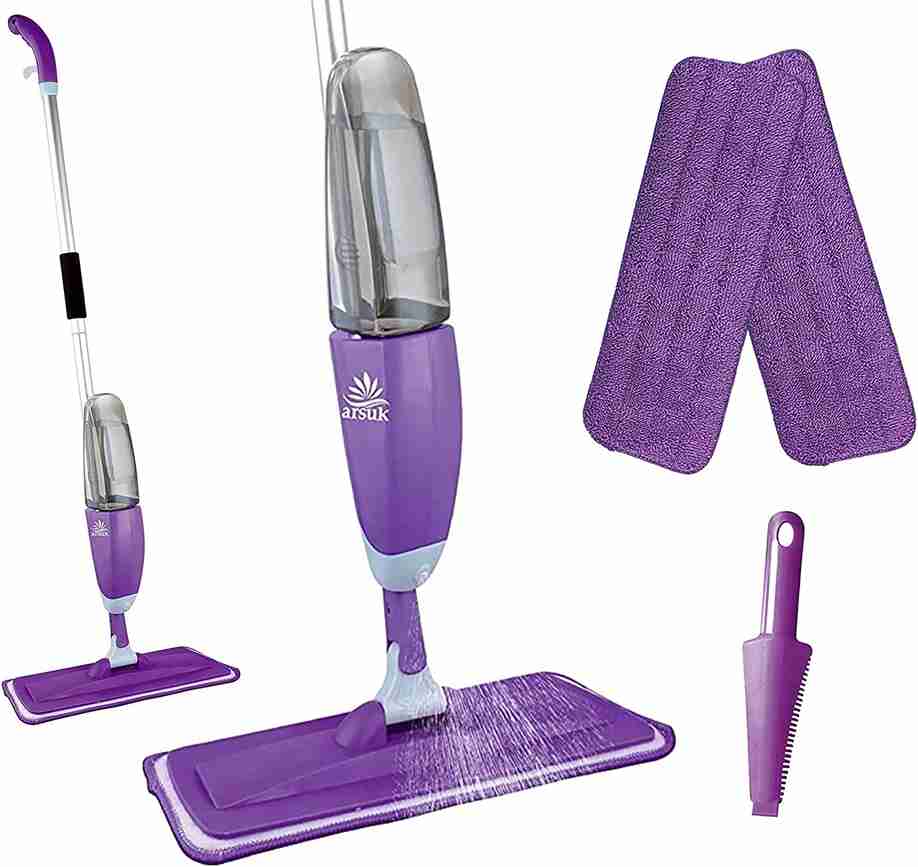 ARSUK Spray Mop with Washable Pads - Green, Includes 2 Mop Pads & Scraper, for Tiles, Hardwood, and Laminate Floors (Purple)